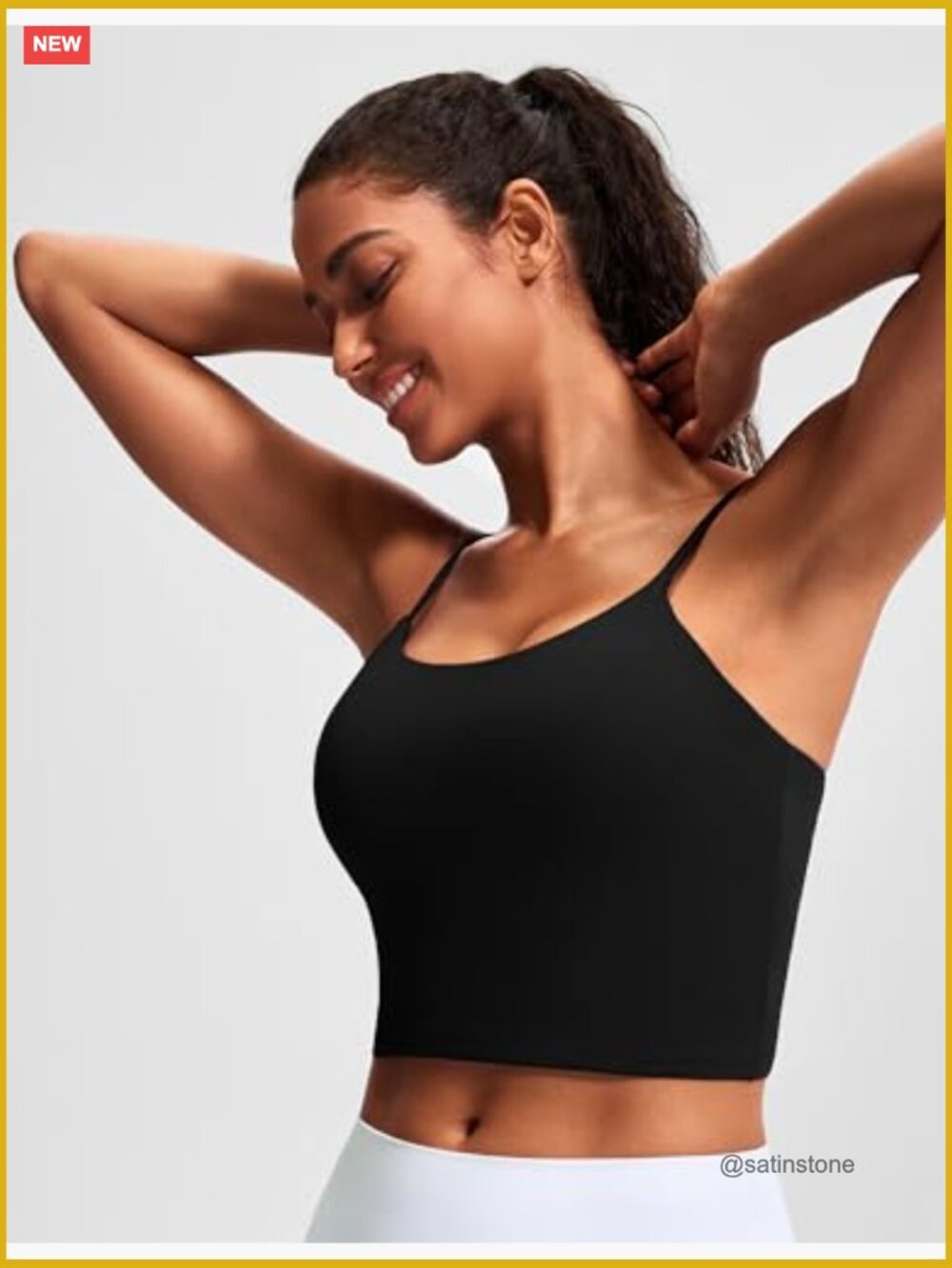 Smooth Scoop Neck Crop Tank Top Longline Workout Sports Bra Padded Yoga - Picture 2 of 7